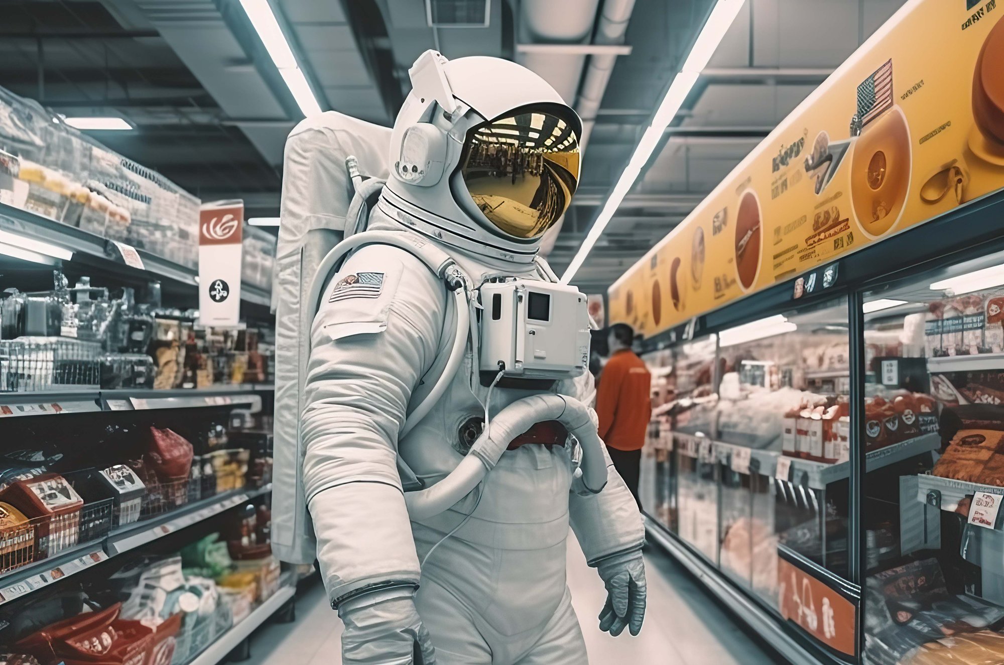 Campagnebeeld APNT astronaut in supermarkt